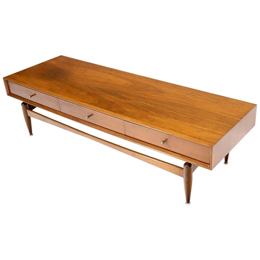 Glenn of California Atr. Walnut Three Drawers Coffee Table on Sculpted Legs