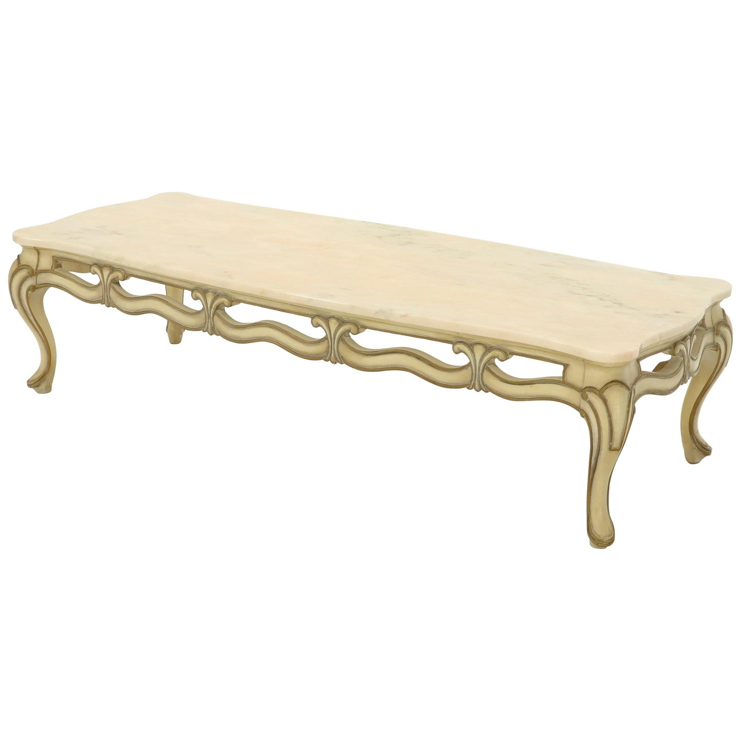 Marble to Pierced Carving Country French Provincial Coffee Table Cabriole Legs