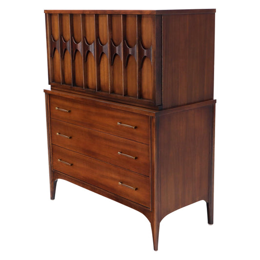 Sculptured Rosewood Front Door Pulls Mid-Century Modern Walnut High Chest