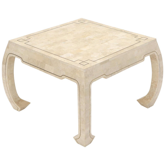 Tessellated Stone Veneer Brass Inlay Square Occasional Coffee Side Table