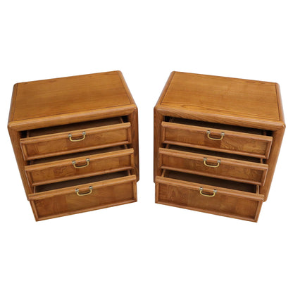 Pair of Broyhill Three Drawer Nightstands End Side Tables