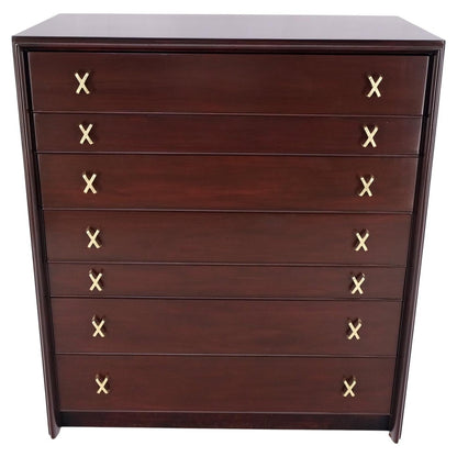 Paul Frankl for Johnson Brass X Pulls High Chest of Drawers Dresser Cabinet