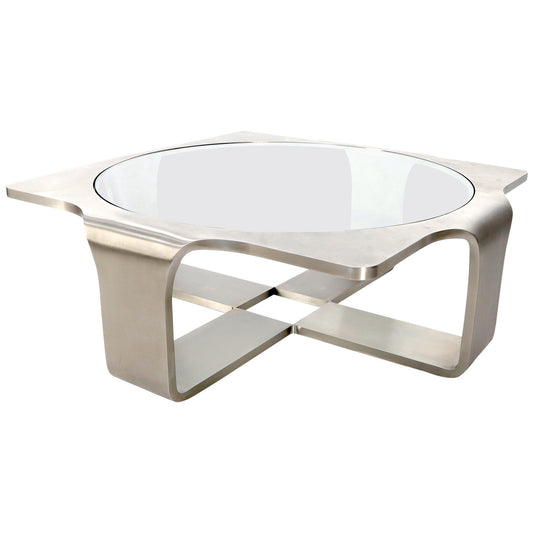 Phenomenal 1" Thick Bent Stainless Steel Square Coffee Table Glass Top