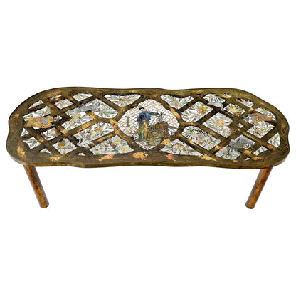 Rare Lattice Work Bronze Coffee Table by Philip and Kelvin LaVerne