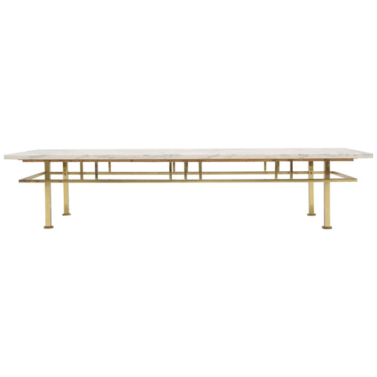 Large Long Rectangle Solid Brass Marble-Top Coffee Table