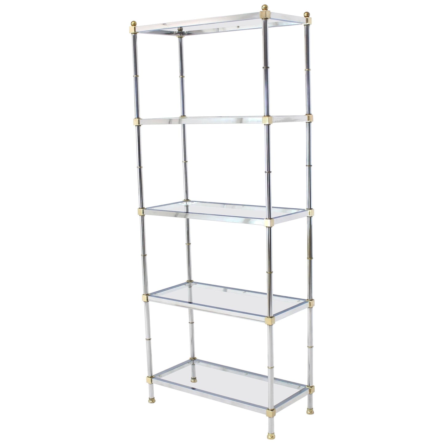 Brass Chrome Glass Tall Etagere