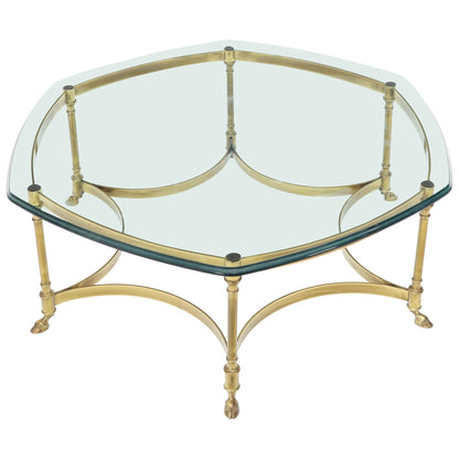 Hexagon Shape Glass Top Brass Frame Hoof Feet Coffee Table