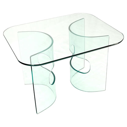 Mid Century Italian Modern Bend Glass C Shape Base Coffee Side Table