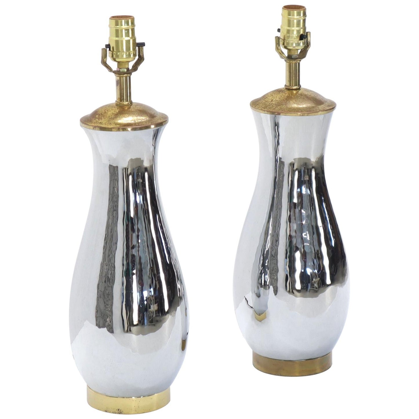 Pair of Chrome and Brass Vase Shape Table Lamps