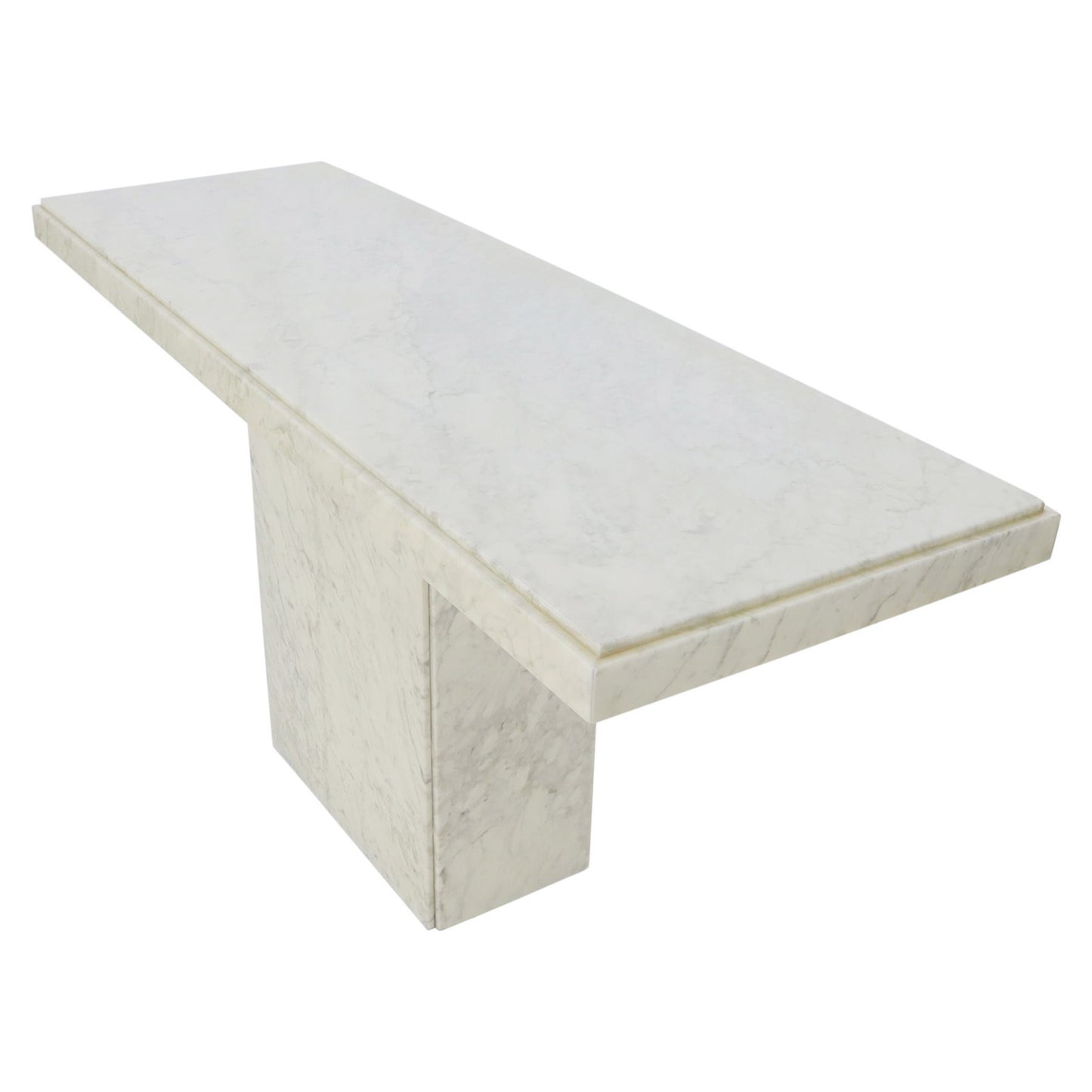 Rectangle White Marble Top Pedestal Base Console Sofa Table