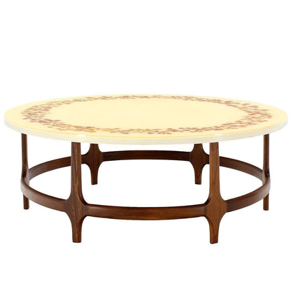 Decorative Mid-Century Modern Walnut Base Round Coffee Table