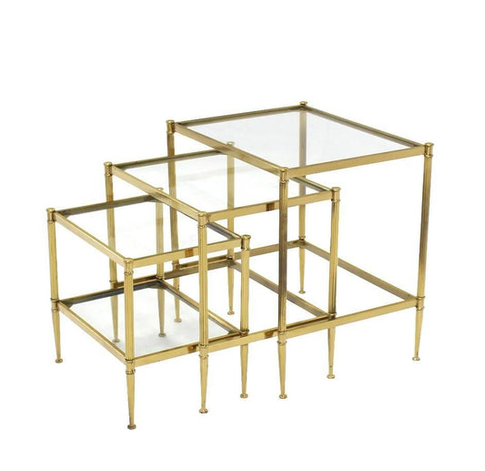 Set of Three Mid-Century Modern Brass Nesting End Tables