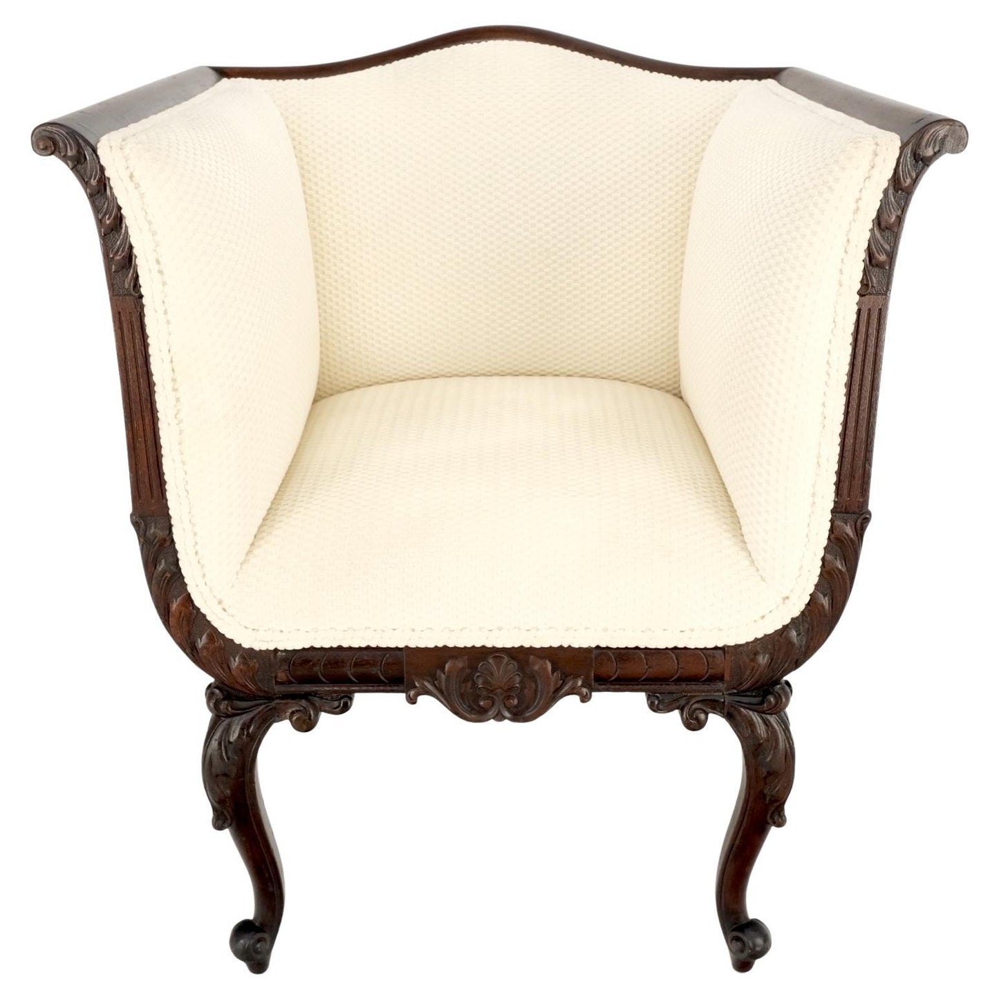 Deep Arms Mahogany Carved Frame Lounge Fireside Chair