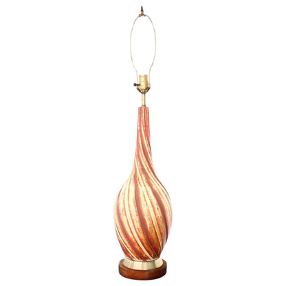 Art Pottery and Walnut "Twisted" Pattern Table Lamp