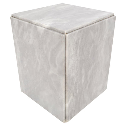 Mid-Century Modern Cube Shape Italian Carrara Marble Pedestal 18" Tall End Table