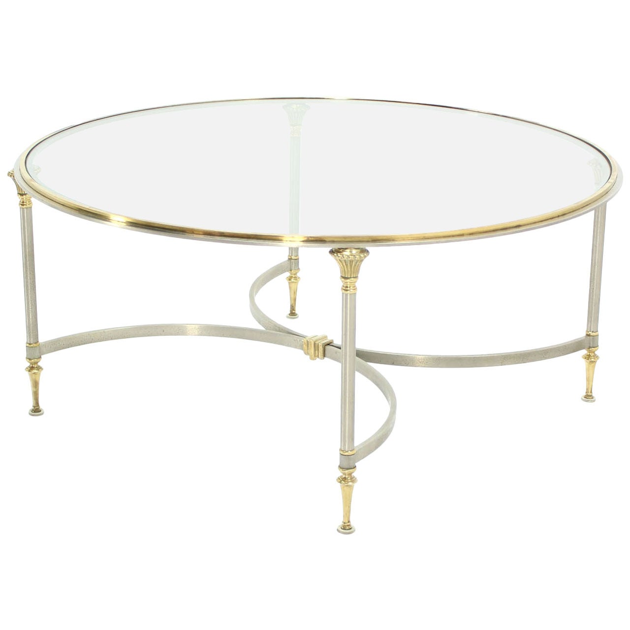 Round Glass Brass and Pewter Round Coffee Table