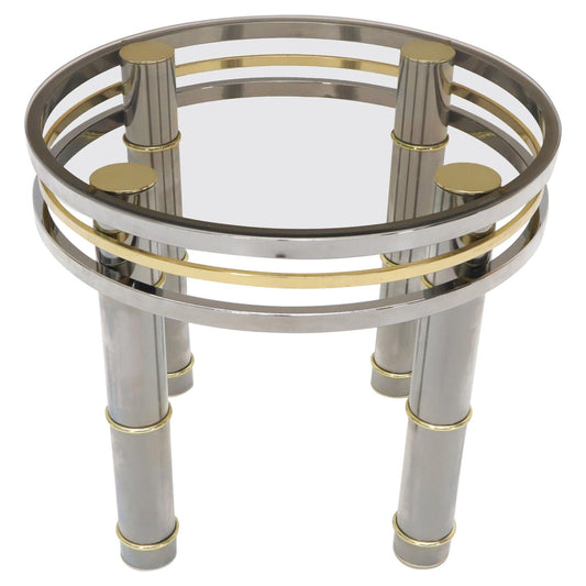 Chrome Brass Smoked Glass Round Side Table Stand