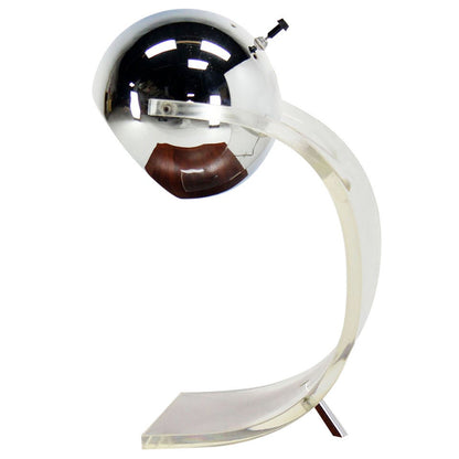 Chrome Globe and Lucite Base Mid-Century Modern Table Lamp