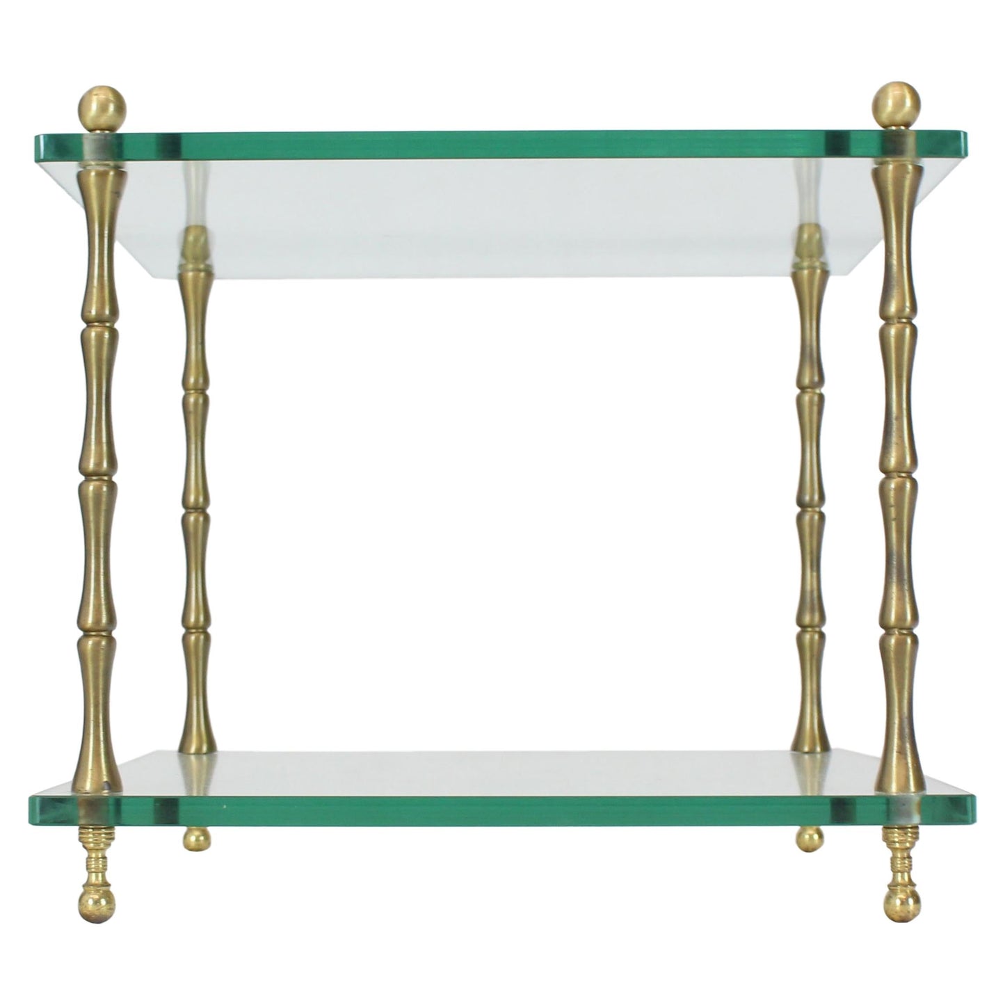 Glass Faux Bamboo Brass Cube Square Side Table Stand