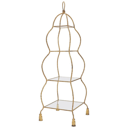 5-Tier Twisted Metal Gilt Rope Tassel Feet Pyramid Shape Étagère Display Shelf