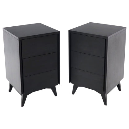 Pair of Ebonized Mahogany Three Drawers Narrow Chests End Side Tables