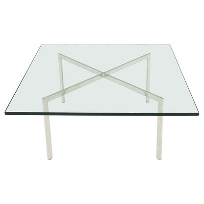 Square Glass top Stainless Steel Base Barcelona Coffee Table Bauhaus Style