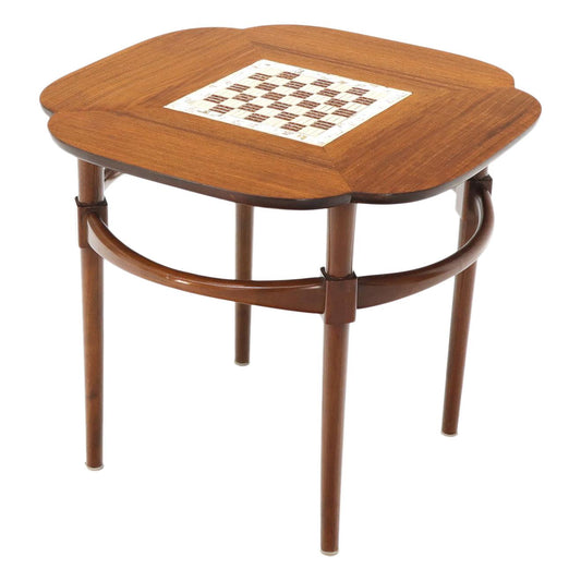 Clover Shape Checker Tile Top Walnut Side Table