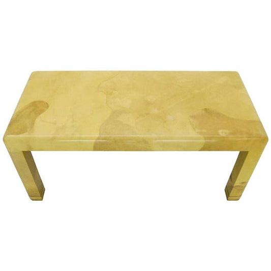 Mid-Century Modern Goat Skin Parchment Coffee Table Brass feet