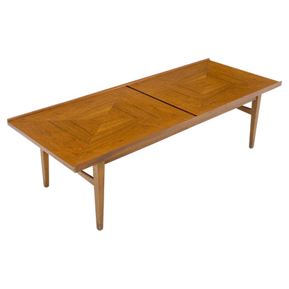 Danish Mid-Century Modern Walnut Long Rectangle Coffee Table W Rolled Edge Mint!