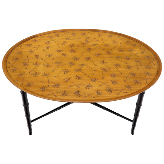 Tapered Faux Bamboo Leg Oval Top Coffee Table