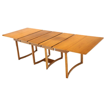 Midcentury Light Walnut Drop Leaf Expandable Dining Table, Three Leafs Boards