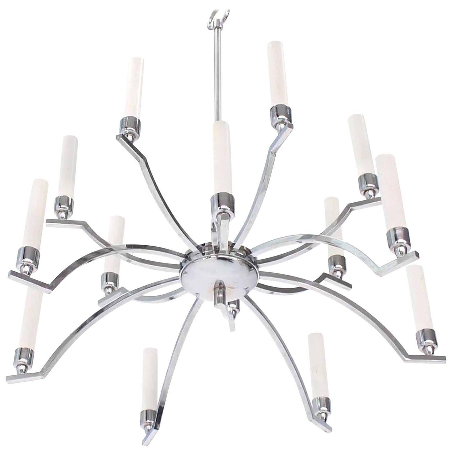 Mid-Century Chrome 12 Arm Chandelier Light Fixture