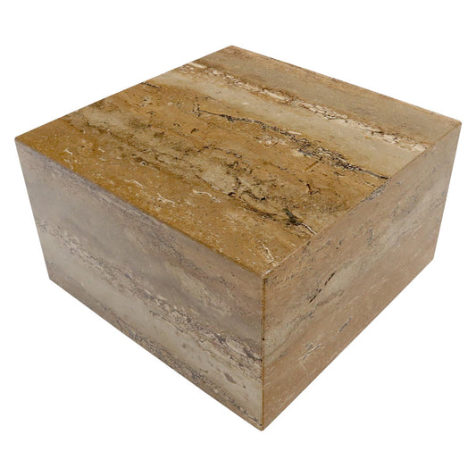 Cube Square Shape Travertine Marble Coffee Table on Wheels