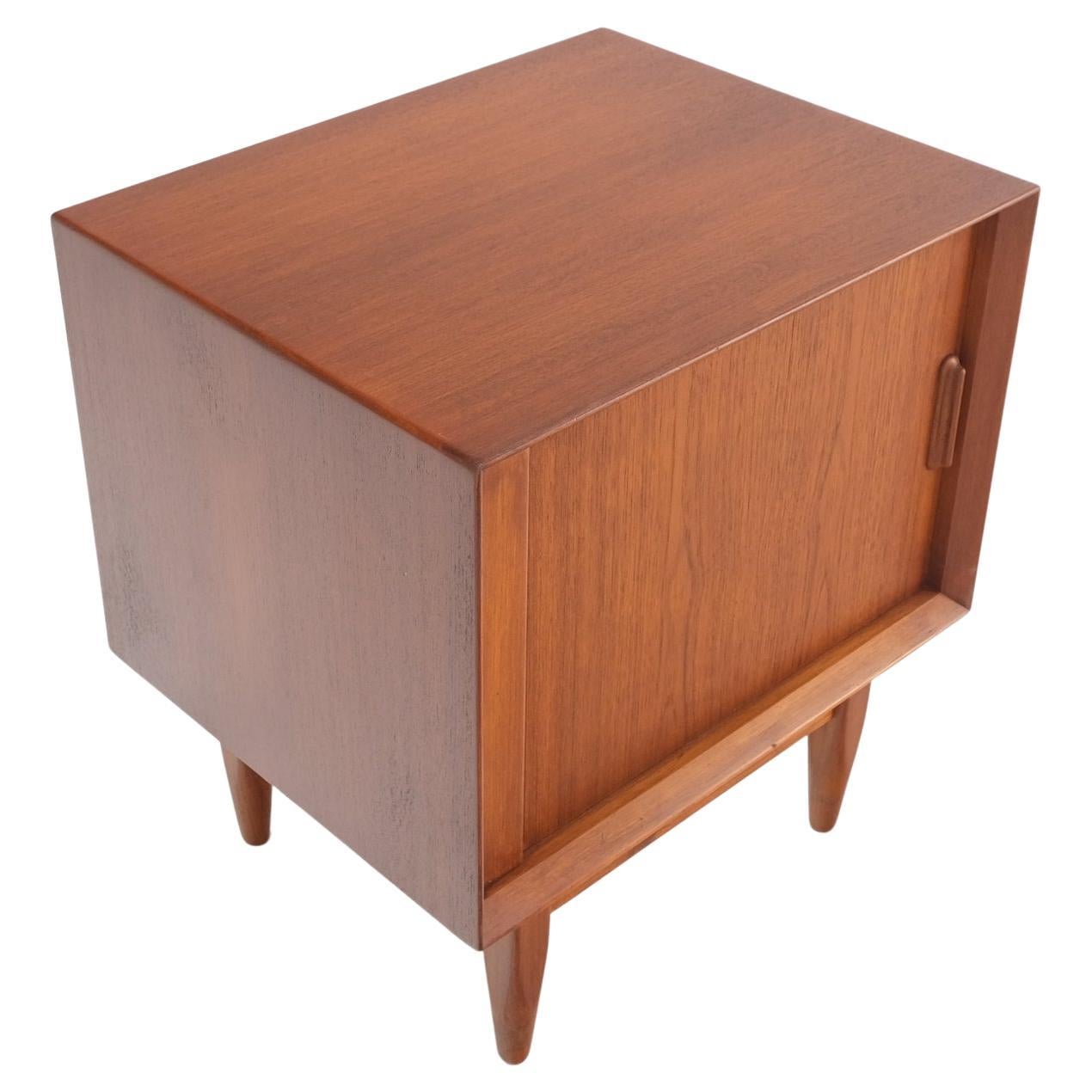 Danish Mid-Century Modern Teak Side End Table Night Stand Tambour Doors Falster