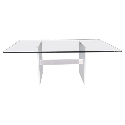 Lucite & Aluminum Base Rectangle Glass Top Dining Conference Table