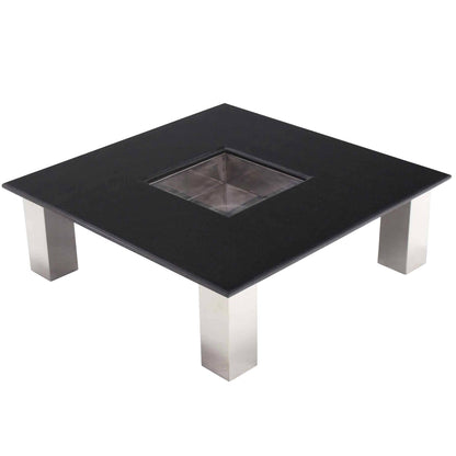 Large Square Black Granite Top Coffee Table with Center Planter Chrome Base