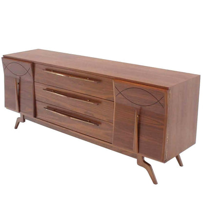 Outstanding Mid-Century Walnut Dresser with Heavy Sculptural Hardware