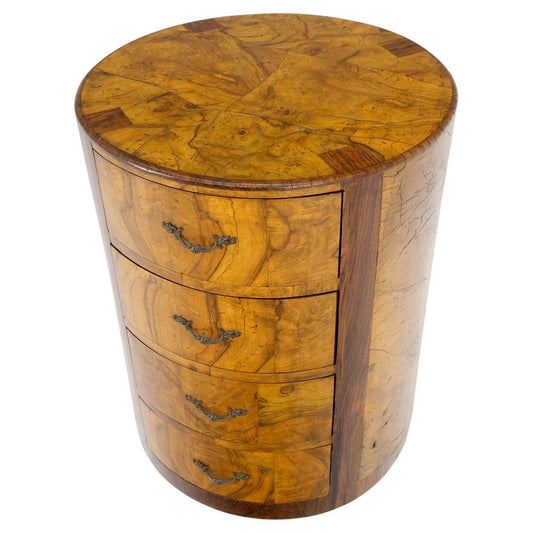 Cylinder Drum Shape 4 Drawers Italian Burl Olive Wood Small Dresser Stand Table