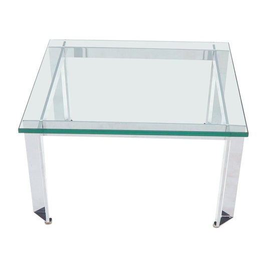 Mid-Century Modern Chrome Base Square Thick Glass Top Coffee Table