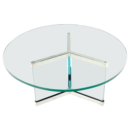 Thick Glass and Chrome Round Mid-Century Modern Coffee Table