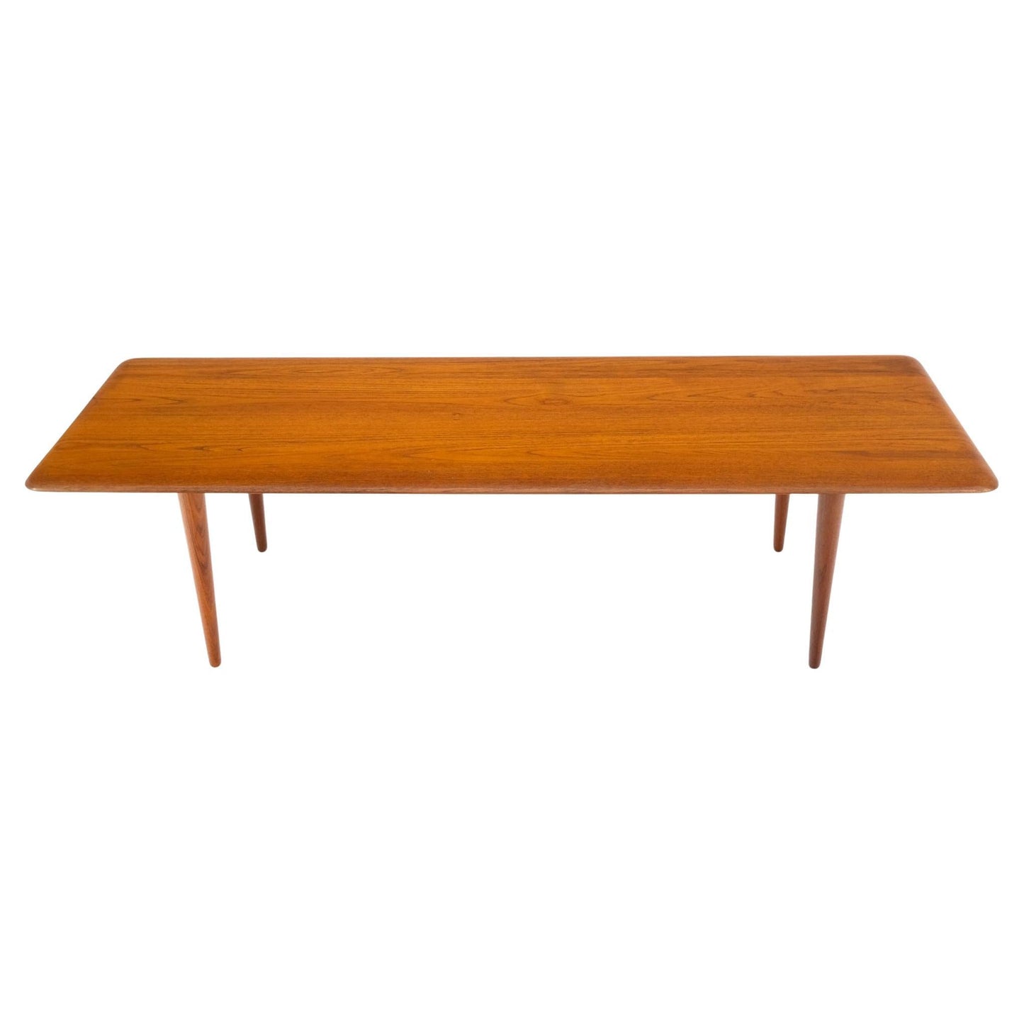 Danish Mid-Century Modern Solid Teak Rectangle Coffee Table Tapered Dowel Legs