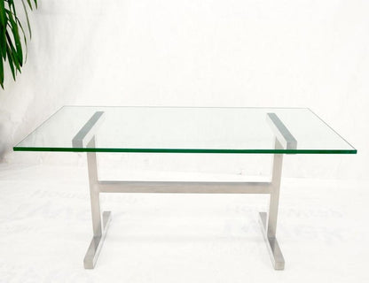 Square Stainless Profile Base Glass Top Dining Writing Work Station Table