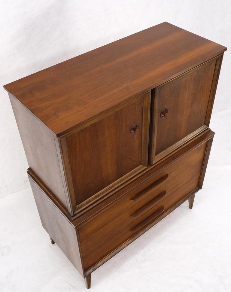 Light Medium Walnut Gentleman's High Chest Dresser Cabinet Mid-Century Modern