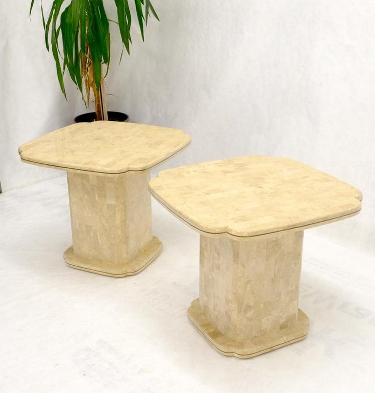 Pair of Tessellated Stone Brass Trim Mid-Century Modern End Tables Stands