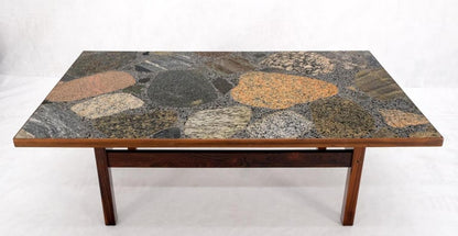 Solid Rosewood Base Terrazzo Granite Top Rectangle Danish Modern Coffee Table