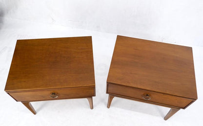 Pair Mid-Century Modern One Drawer End Side Tables Night Stands Brass Ring Pulls