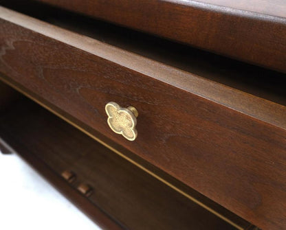 Long Walnut Mid-Century Modern Dresser Credenza w/ Brass Buckle Shape Pulls