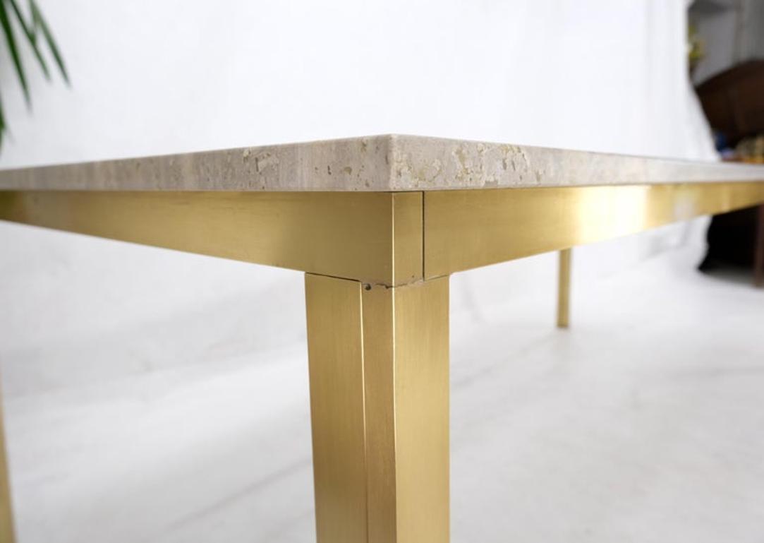 Large Heavy Solid Brass Base Travertine Top Rectangle Dining Table