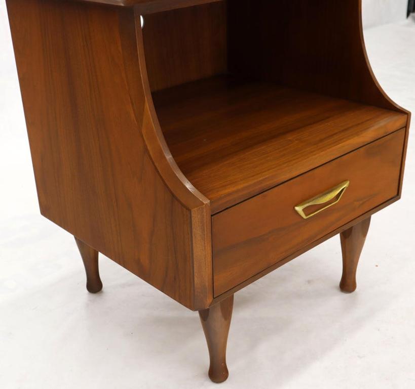 Pair of Midcentury Modern Light Walnut One Drawer Step Nightstands