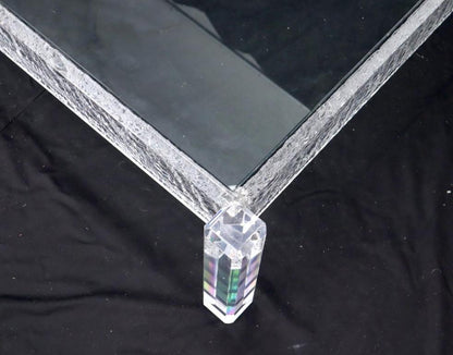 Large Square Carved Lucite Glass Top Coffee Table